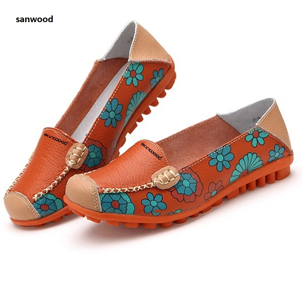 

Women Faux Leather Flat Heel Casual Flower Pattern Loafer Round Toe Boat Shoes