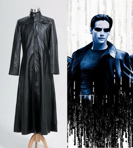 Matrix Neo Long Black Leather Coat Costume Movie Cosplay In Anime 