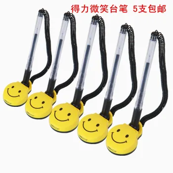 

Carton smile cute 5pcs business office desk pens sets pen 0.5mm Gel black Ink Pen holder free shipping