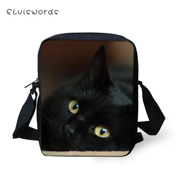 ELVISWORDS модная сумка-мессенджер, черные кошки; одежда с принтом «маленькие Для женщин сумка с принтом милых животных: мини-сумка через плечо Наплечные сумки-кошельки - Цвет: CDWX1307E