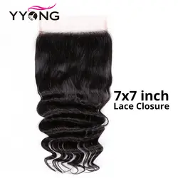 Yyong Продукты для волос 7X7 дюймов Кружева Закрытие Свободные глубокая волна Remy человеческие волосы Кружева Закрытие бразильский