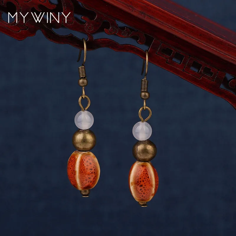 Серьги MYWINY из медных керамических бусин Модные Винтажные серьги в этническом