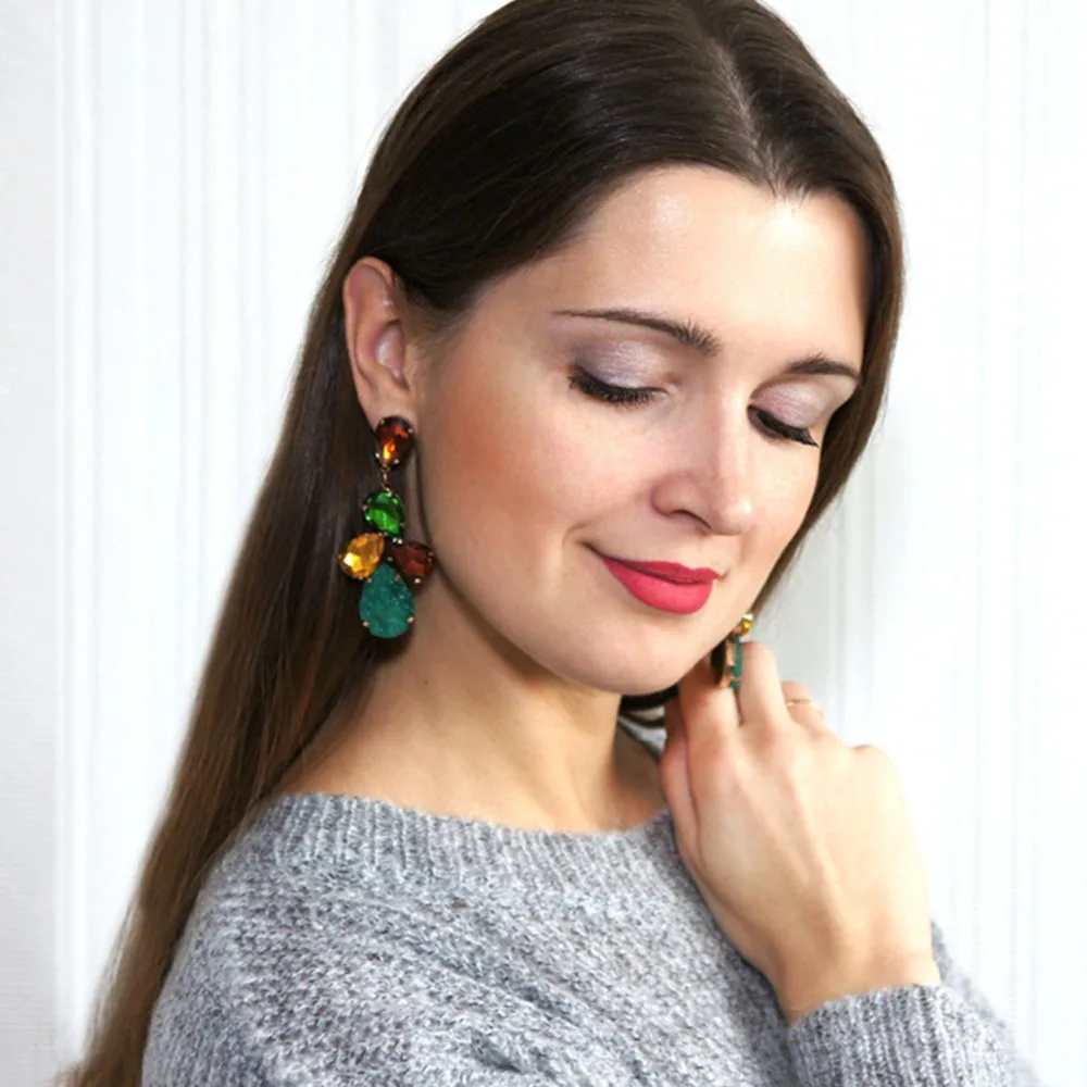 

eManco Wholesale Drop Crystal Earrings Luxury 2 Items Resin Earrings New Fashion Earring Jewelry Accessories