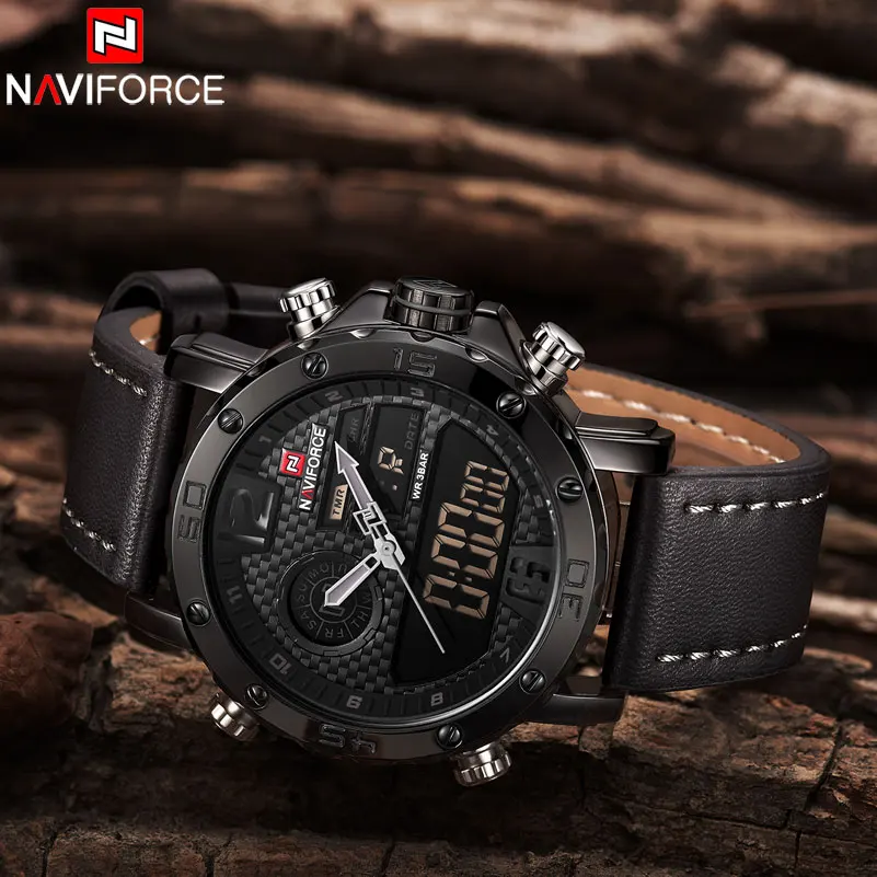 Мужские спортивные часы NAVIFORCE Лидирующий бренд водонепроницаемые светодиодный