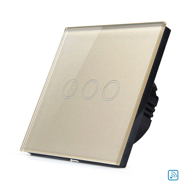

Mobu Smart Home EU Golden Wall Switch Remote Control Switch 3 Gang 1 Way Wireless Remote Control Touch Light Switch 220V