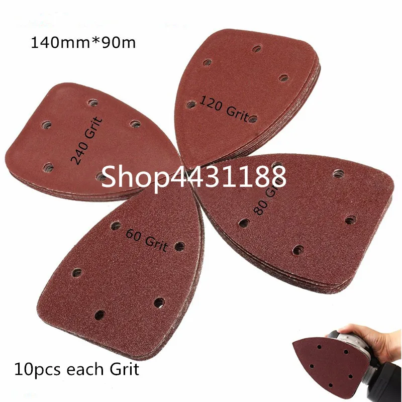 40pcs/se 140mm*90mm/5.51*3.54" Triangle Sanding Sheets Pads Sandpaper with 5 Hole 60/80/120/240grit=10pcs/grit