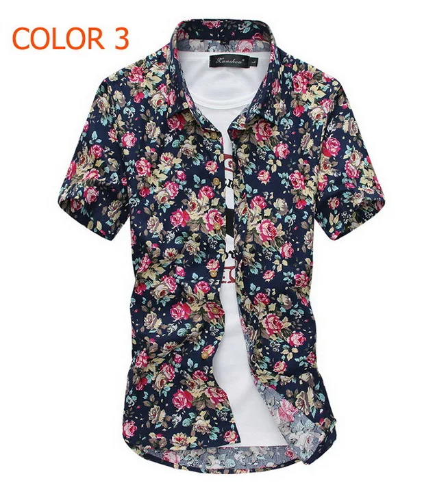7 видов стилей, высокое качество,, облегающая Летняя мужская Повседневная рубашка с коротким рукавом, цветочный принт, Мужская блузка - Цвет: ASIAN SIZE  CS12 C3