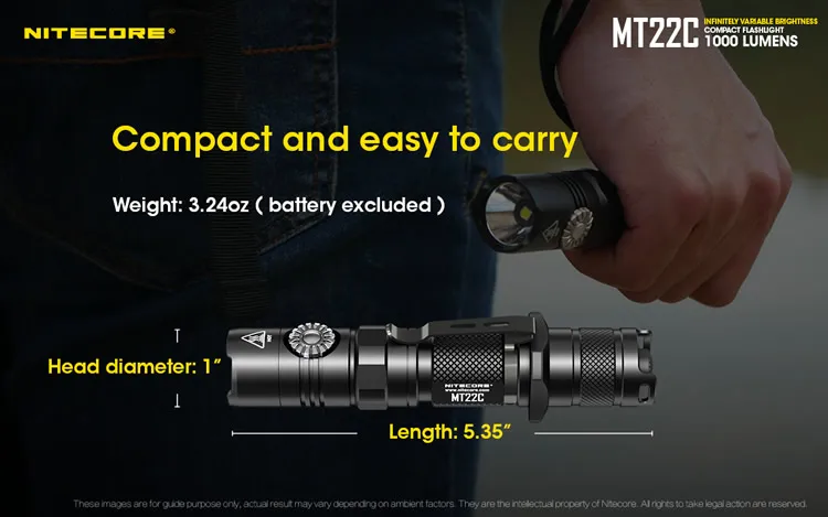 Скидка NITECORE MT22C Тактический поворотный переключатель 1000LMs светодиодный фонарик Открытый Поиск спасательный портативный литой фонарь