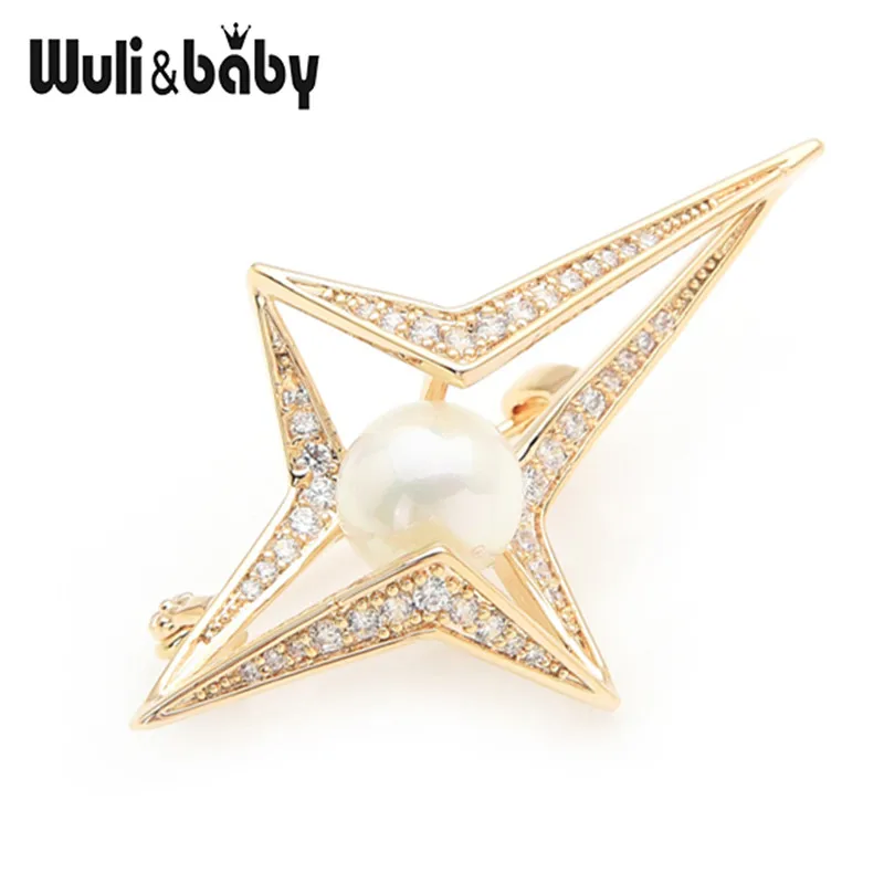 Wuli & baby Чешский Стразы жемчуг броши звезды женщины мужчины в форме гемоза для