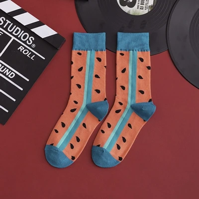 Креативные хлопковые уличные модные женские носки с принтом; цветные забавные носки с героями мультфильмов; высококачественные осенние носки - Цвет: pink watermelon