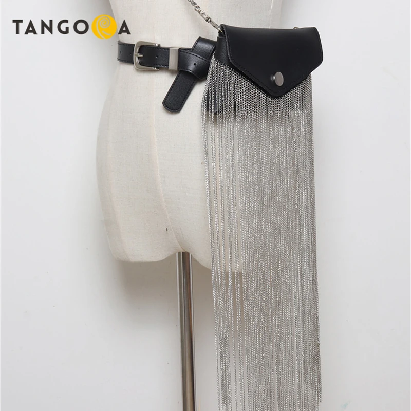 

long tassel woman chain bag hip hop leopard ladies fanny pack women leather waist bag FP08