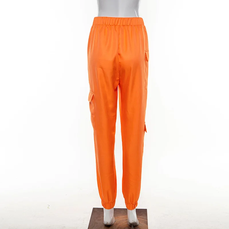 Dotrend, женские оранжевые штаны, эластичные, высокая талия, с карманами, повседневные, Карго, брюки,, новая мода, уличные, женские, тренировочные брюки