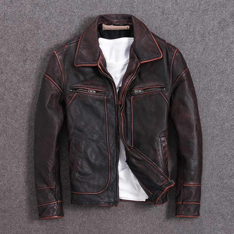 Free shipping,asian plus size genuine leather jacket,men