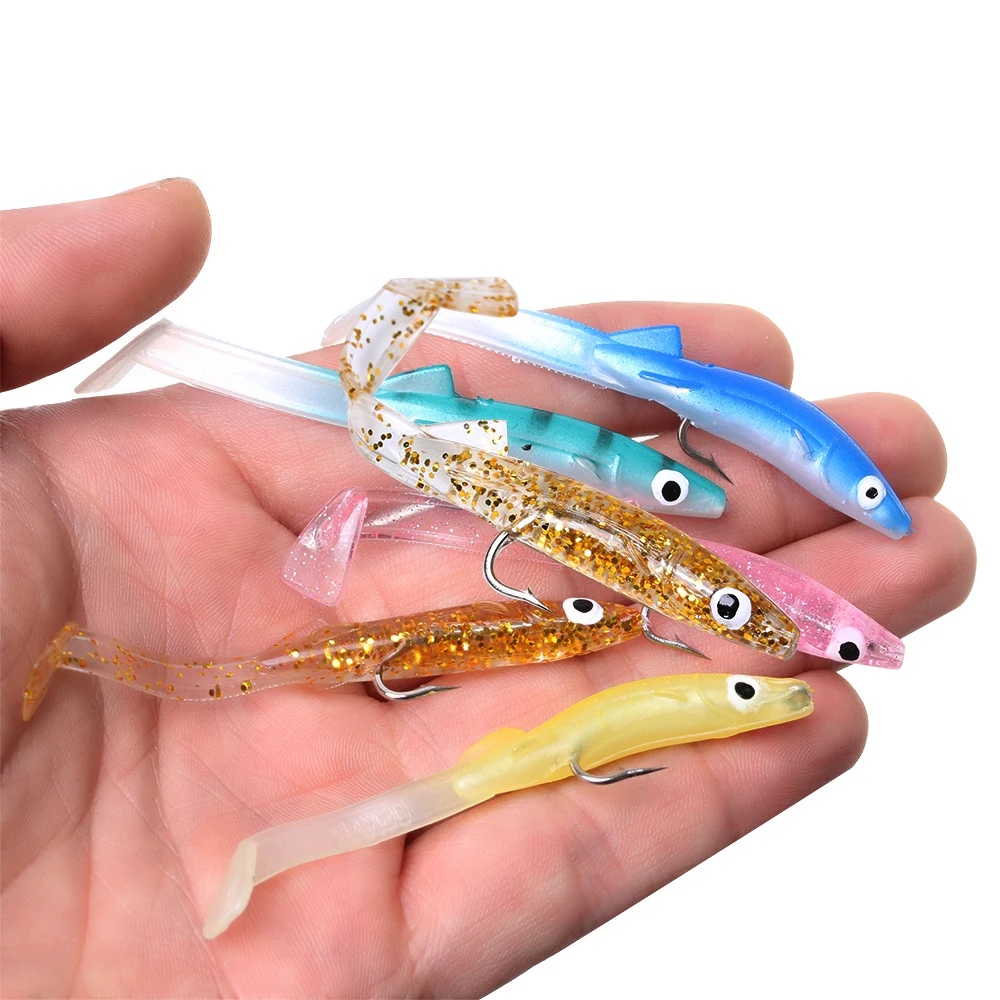 

6Pcs/Set Soft Sea Eel Artificial Fishing Lures False Bait Paddle Tail Sand Eel Fish Tools Accessories 80mm/2.3g