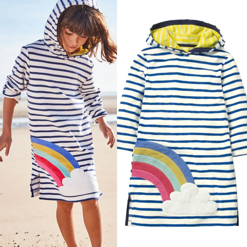 

New Spring and Autumn Kids Dress Hooded Striped Girl Dress