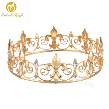 

Men's King Imperial Medieval Golden Crown Round Tiara Crystal Rhinestones Diadem Wedding Bridal Pageant Hair Accessories