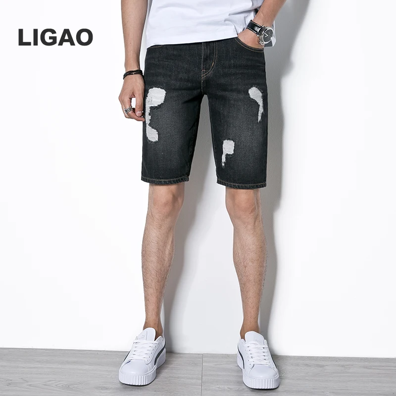 Ligao 100 Cotton Mens Jeans 2018 Summer Patched Scratched Ripped Hole Men Shorts Jeans