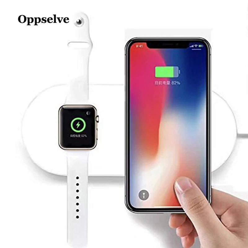 

Oppselve 2 in 1 Wireless Charger Pad For Apple Watch 3 2 1 iPhone XR Xs Max X Samsung S9 Desktop Fast Wireless Charging Charger