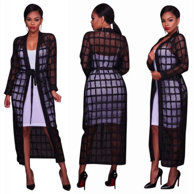 Special Price Women's Long Loose Summer Maxi Kimono Plaid Lace-up Sun proof Shawl Swim Cardigan Tops Cover-Ups