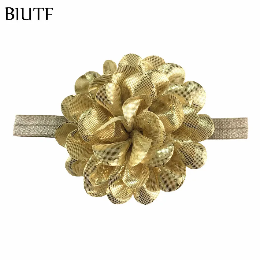 

3pc/lot Artiifcial Metallic Stamped Puff Flower with Elastic Ribbon Headband Kids Birthday Party Headwear HB067