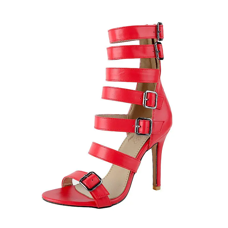 

B2-7 DF Size 33-46 Female Colors Plus Size Sandals Woman Buckles Narrow Bands Shoes Women Sexy High Heels Shoes Lady Summer Shoe