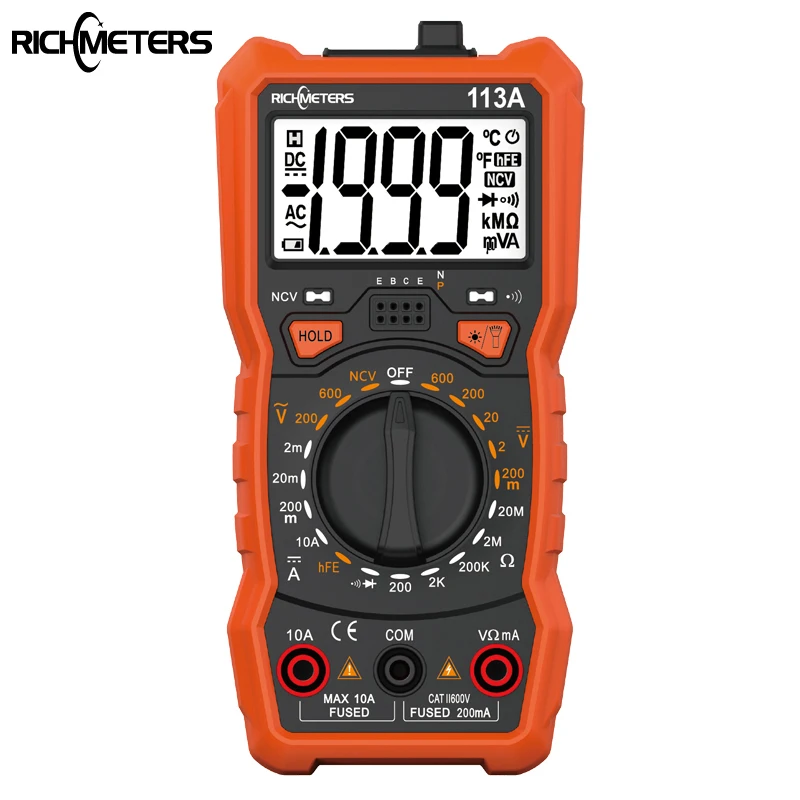 

RICHMETERS RM113A NCV Digital Multimeter 2000 counts HFE AC/DC voltage meter Flash light Back light Large Screen