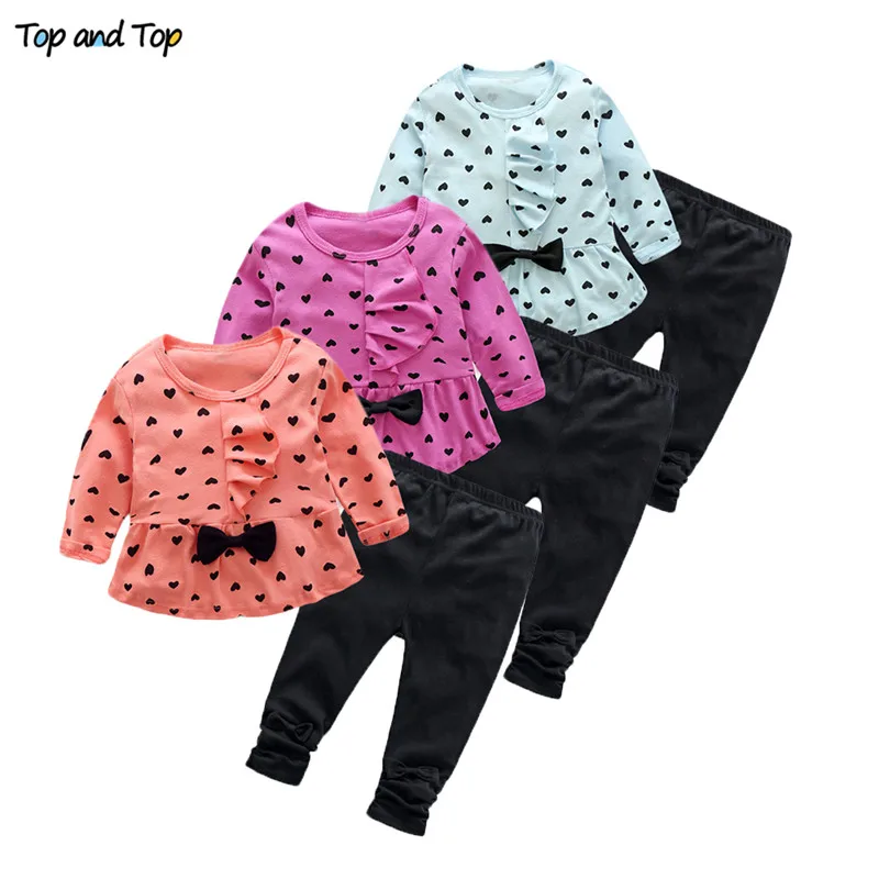 

Top and Top Fashion Cute Baby Girl Clothes Long Sleeved Ruffle Dress Tshirt+Bowknot Leggings Pants Toddler Girls Outfit Set