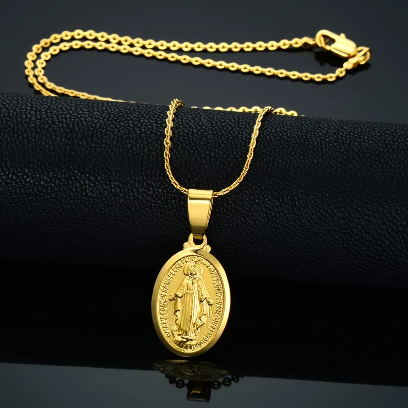 Կրոնական զարդեր Virgin Mary- ի Վզնոցներ կախազարդ 2018 Christian Women Fashion Accessories Gold Chains Madonna Vintage Colar