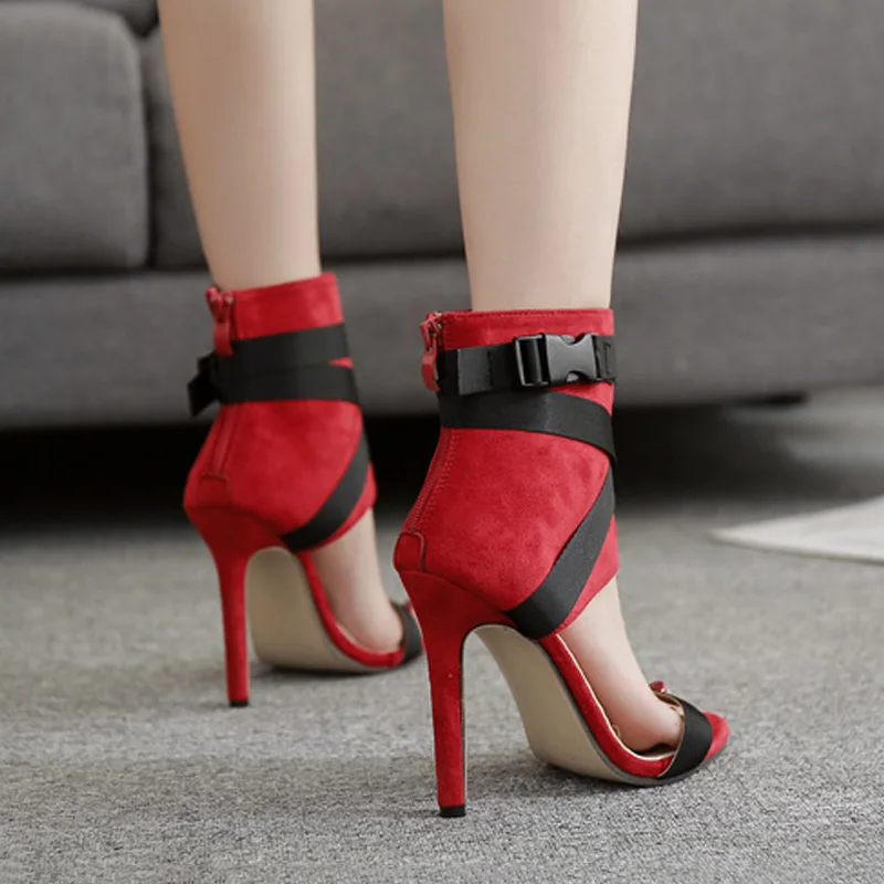 Red Black Patchwork Gladiator Women Sandals Lace Up Shoes Ladies Cross-tie High Heel Women Sandals Sexy Women Shoes Scarpe Donna