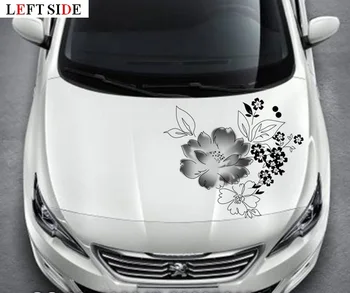 

LEFT SIDE Car Stickers Chinese Ink Painting Lotus Engine Hood Bonnet Car-detector Personality Window High Quality No Color Fade