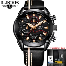 2018 LIGE Mens Watches Top Brand Luxury Quartz Gold Watch Men Casual Leather Military Waterproof Sport Watch Relogio Masculino