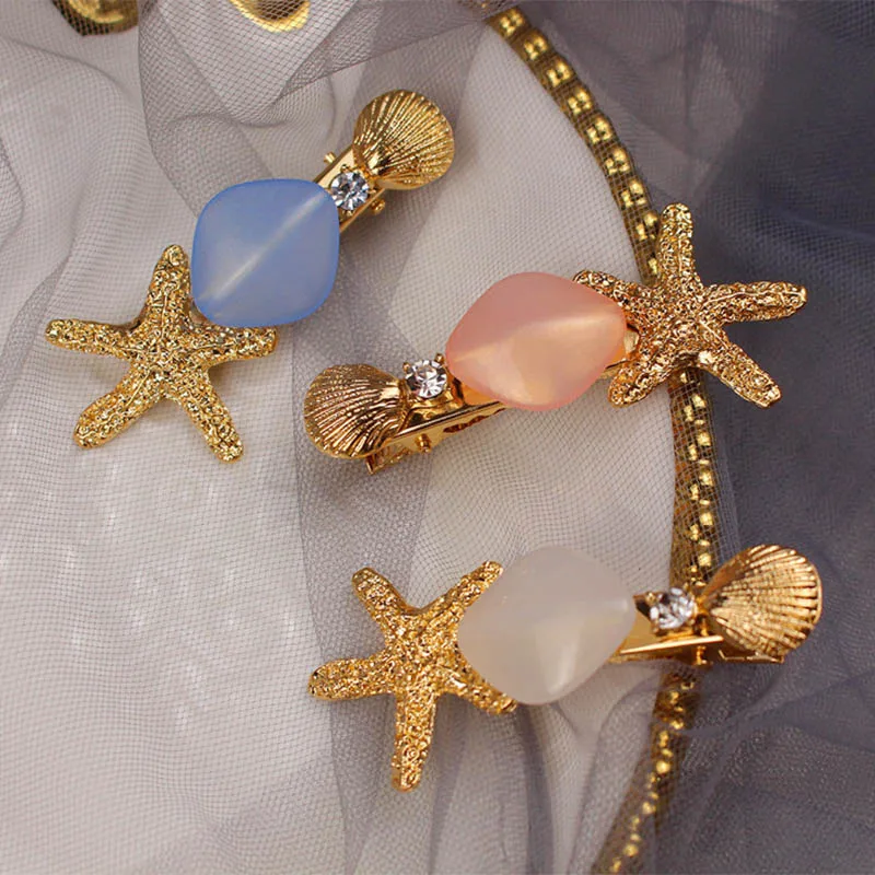 

Xugar Hair Accessories Gold Shells Starfish Hair Clip for Women Colorful Beads Crystal Hairpins Summer Beach Hair Barrettes
