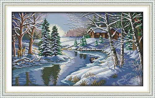 

Needlework,11ct/14ct DIY Cross stitch,Sets For Embroidery kit,river snow landscape forest pattern cross-stitch Wall Decor