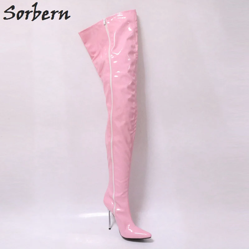 Sorbern Botas largas de caña ancha personalizadas para mujer, zapatos de  tacón de aguja de Metal, por encima de la rodilla, tacón alto de 12Cm,  color rosa|Botas sobre la rodilla| - AliExpress