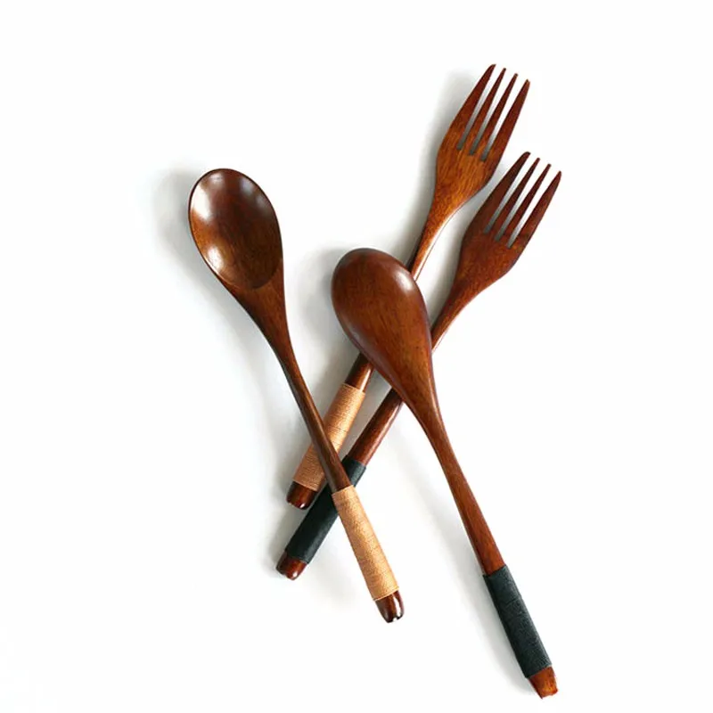 Japanese Style Dinnerware Set With Scoop Fork Portable Cutlery Set For Kids School Picnic Kitchen Wooden Tableware Utensil Set (18)
