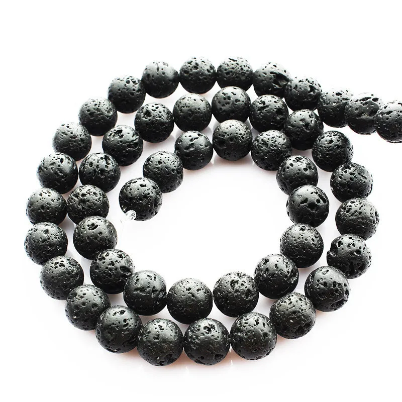 4-12mm Natural Black Volcano Lava Rock Stone Gemstone Round Loose Beads For Bracelet Necklace Earrings Jewelry Making HK019 Jewelry Findings