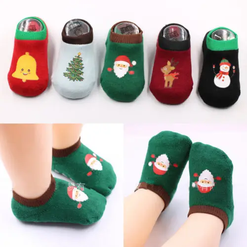 Рождественские детские Нескользящие теплые носки унисекс для маленьких мальчиков и девочек Тапочки с рисунком