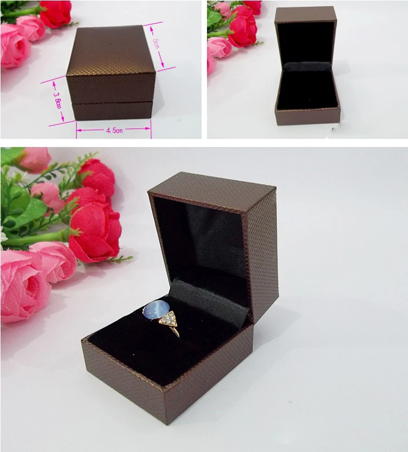 Superior Brown Plastic Velvet Wedding Ring Jewelry Display Gift Boxes ...