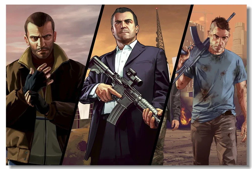 Custom Canvas Wall Mural Video Game Gta 5 Posters And Prints Grand Theft Auto V Niko Bellic Michael Sticker Bedroom Decor 0927 Wall Stickers Aliexpress