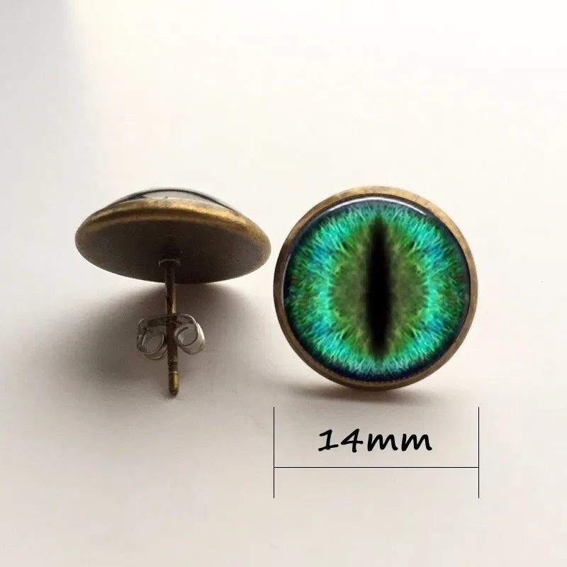 classic green Dragon Eye stud earring personality art cat eyes picture, handmade colorful photo eye glass dome earrings jewelry,