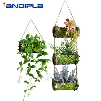 

Vintage Natural Tree Skin Wall Mounted Handmade Flower Basket Succulent Plant Hydroponic Flower Pot Home Living Room Wall Decor
