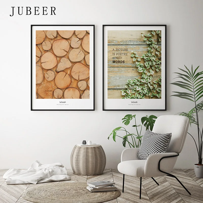 

Scandinavian Style Wood Green Plant Decorative Painting Poster and Prints Picture on Wall Nordic Decoration Home for Living Room