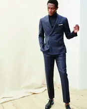 Latest Coat Pant Designs Navy Blue Double Breasted Men Suit Slim Fit Skinny 2 Piece Formal Custom Tuxedo Simple Terno Masculino