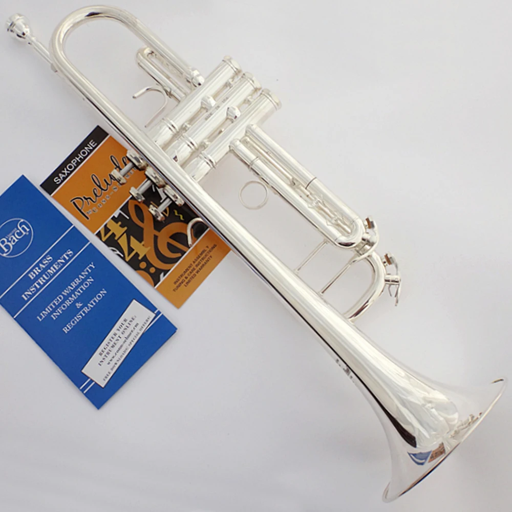 

New Bach Bb Trumpet TR-190GS Silver Plated Music Instruments Profesional Trumpets Student Included Case Mouthpiece Accessories