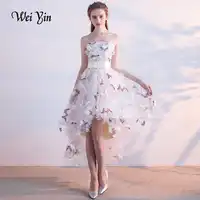 WEIYIN Sexy Strapless Evening Dress High-low Asymmetry Vintage Elegant Flowers Taffeta Prom Gown Dancing Party Prom Dresses