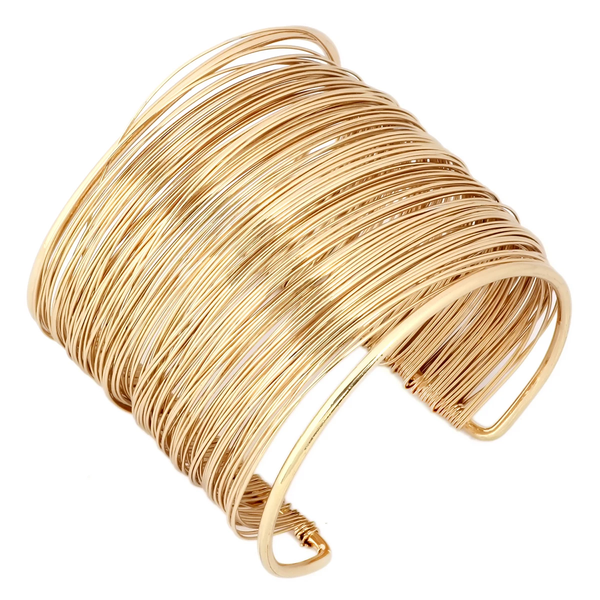 QTMY Alloy Metal Gold Thin Thread Wire Open Cuff Wide Bracelet Bangle 