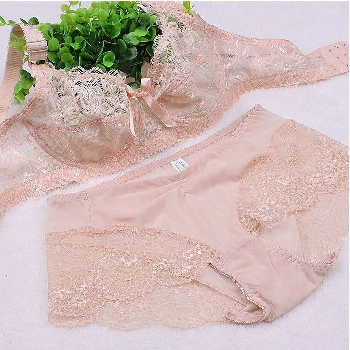 

Free shipping Bra&Brief sets Slim sexy summer single-layer lace transparent hollow out ladies bra underwear suits