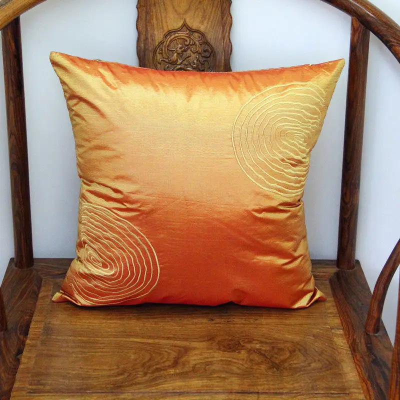 

45*45cm Chinese Silk Solid Color Tree Annual Ring Pattern Cute arange Cushion Cover