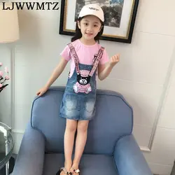 LJWWMTZ EGH5169 летняя одежда Новинка 2018 года для девочек Джинсовая юбка с ремешком два комплекта из мультфильм блестками Повседневная юбка для