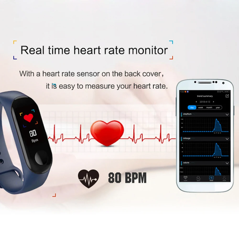 M3 Smart-Band Bluetooth Fitness Tracker Bracelet Reminder Smart Wristband For Men Women Heart Rate Monitor Fitness Bracelet